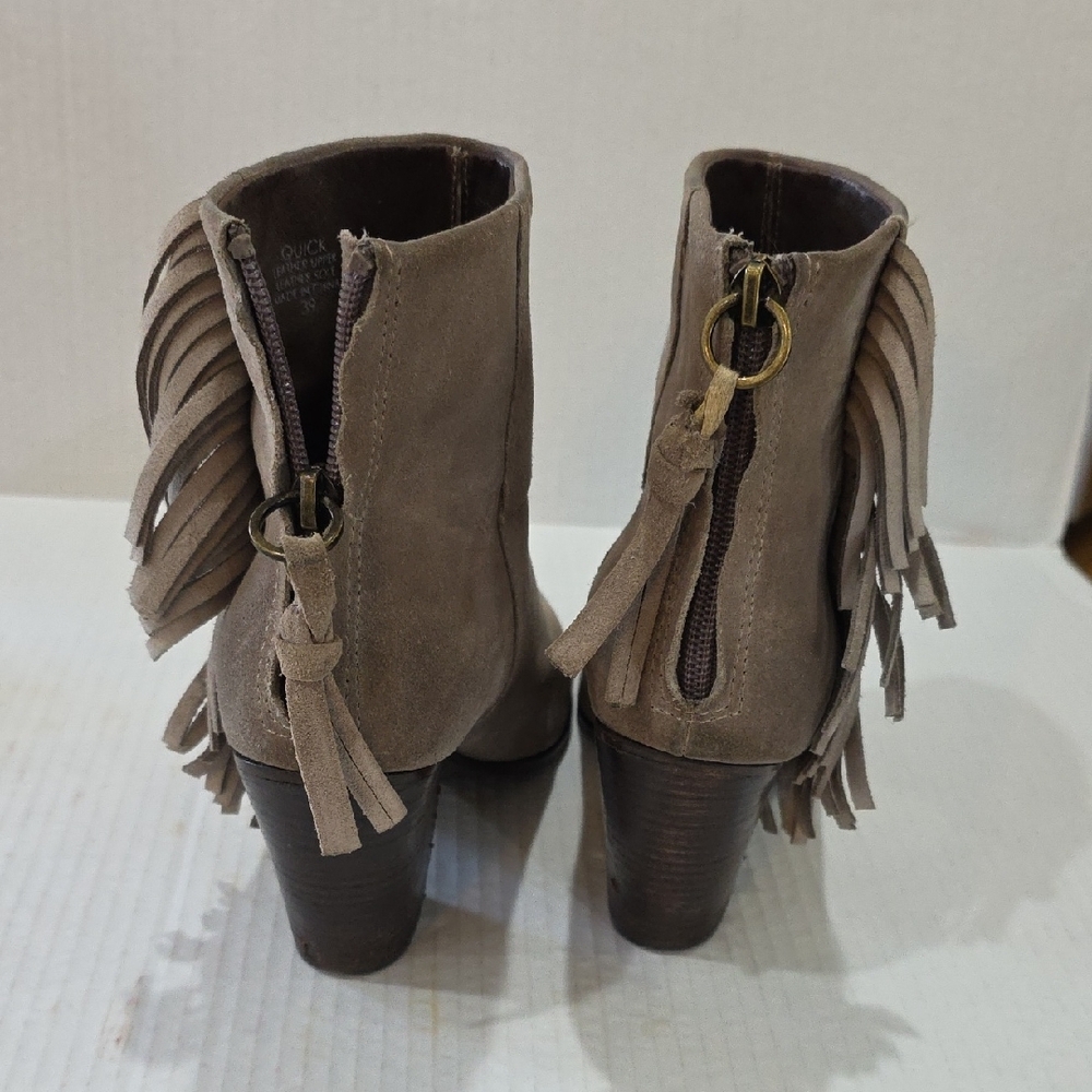 Ash Quick Suede Fringe Women's Ankle Boots - Tan Size 8 - Picture 5 of 9